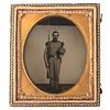 Sixth Plate Ruby Ambrotype Portrait of a 1st New York Militia Private Holding Bayonetted Rifle-Musket