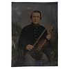 Mammoth Plate Tintype of Civil War Soldier with Violin