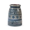 An Exceptional Pennsylvania Stoneware Canning Jar with Cobalt Stars and Floral Decoration