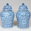 Large Pair of Chinese Blue and White Porcelain Jars and Covers