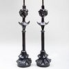 Pair of Painted Bronze Figural Table Lamps, After a Model by Alberto Giacometti