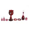 Eight (8) Vintage Cranberry Glass Tableware