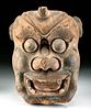 19th C. Chinese Painted Wood Mask - Fierce Protector