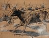 Edward Borein, Stampeding Longhorns #2, 1914