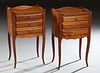 Pair of French Louis XV Style Nightstands, 20th c., the three-quarter galleried top over three drawers, on tapered square cabriole legs, H.- 25 1/4 in