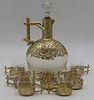 SILVER. French Gilt Silver Mounted Decanter and 10