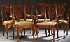 Set of Six (4 +2) Queen Anne Dining Chairs, 20th c., the arched back with a vertical splat, to a wide bowed slip seat, on cabriole legs with carved kn