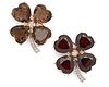 Pair of 14K Gold, Diamond, and Gemset Four Leaf Clover Brooches
