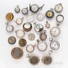 Collection of Pocket Watches, Cases, Dials, and Movements, American and European pin-set, lever-set, or stem-wind movements, all in gol