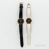Two Gucci Fashion Wristwatches, both with black dials, signed crowns, and quartz movements.