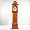 Carved Oak Quarter-chiming Hall Clock, possibly John Ellis and A.H. Davenport case, exaggerated arch-top hood with floral carved decora