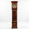 Ormolu-mounted Mahogany European Longcase Clock, 19th century, pediment hood above the brass dial with roman numeral lead chapter ring,