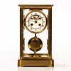 French Lacquered Brass and Glass Crystal Regulator, retailed by G. Well & Son, Oxford, two-piece enameled dial with roman numerals and