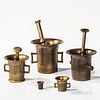 Three Brass Mortar and Pestles and a Small Mortar, Europe, ht. 2 to 5 1/2 in.