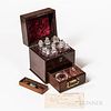Early Diminutive Mahogany Apothecary or Medicine Traveling Case and Associated Apothecary Receipt, hinged lid with interior velvet-line