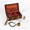 19th Century Cased Bloodletting Set, France, velvet-lined, fitted, dovetailed mahogany case with unsigned lacquered brass pump and hose