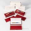 Three Cartier "Must de" Stylo "Panthere" Pens, two with blank guarantee cards and still retaining the unopened packaging, all with inne