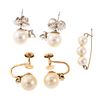 A Collection of Pearl Earrings & Pin