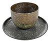 Persian Bronze Cup and Silver Inlaid Dish
