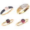 THREE RINGS WITH RODOLITE, GARNET, MOONSTONE AND SAPPHIRES. 18K PINK GOLD. POMELLATO, M'AMA NON M'AMA COLECTION AND DIAMONDS RING. 16K YELLOW GOLD 