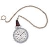 ELGIN INCABLOC POCKET WATCH WITH FOB. STEEL AND BASE METAL