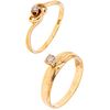 TWO SOLITAIRE DIAMONDS RING. 14K YELLOW GOLD