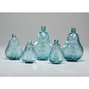 Five Aqua Glass Scroll Flasks