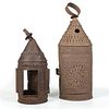 Two Punched Tin Candle Lanterns, One Dated