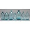 Seven Pittsburgh Aqua Glass Flasks