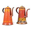 Two Red Painted Toleware Coffee Pots