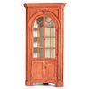 A Chippendale Red Painted and Molded Pine Corner Cupboard