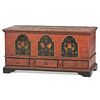 A Federal Polychrome Paint Decorated Pine Three Drawer Blanket Chest