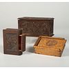 Two Chip-Carved Boxes and an Inlaid Book Box