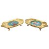 Rare Pair of French Japonisme Bronze & Cloisonne Enamel Trays Attributed Lievre
