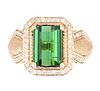 Green Tourmaline and Diamonds Set in 14K Ring