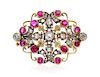 A Belle Epoque Yellow Gold, Silver, Ruby and Diamond Brooch, 8.230 dwts.