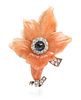 * A Platinum, Yellow Gold, Chalcedony, Sapphire and Diamond Lily Brooch, 11.40 dwts.