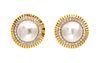 * A Pair of 18 Karat Gold, Mabe Pearl and Diamond Earclips, 21.30 dwts.