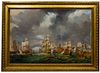 European School (19th Century) Naval Engagement Oil on Canvas