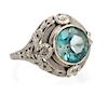 A Vintage 14 Karat White Gold and Blue Zircon Ring, 3.40 dwts.