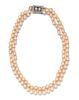 A White Gold, Platinum, Diamond, Sapphire and Double Strand Cultured Pearl Necklace,