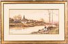 Walter Stuart Lloyd (British, 1845-1959) Village Sunset. Signed "Stuart Lloyd" l.l. Gouache on paper/board, sight size 11 1/4 x 22 3/4