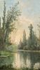 Claude François Auguste, Marquis de Mesgrigny (French, 1836-1884) The River's Bend. Signed "F de Mesgrigny" l.l. Oil on board, 18 x 10