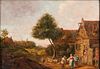 Dutch School, 17th Century Style Villagers in a Landscape. Unsigned. Oil on panel, 11 1/4 x 16 in., framed. Condition: Retouch, craquel