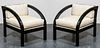 James Mont Style Black Lacquered Arm Chairs, Pair