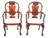 George II Manner Carved Mahogany Armchairs, Pair