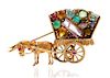 A 14 Karat Yellow Gold and Multi Gem Articulated Donkey and Cart Brooch, 11.10 dwts.