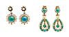 A Collection of Yellow Gold, Turquoise and Pearl Earrings, 11.30 dwts.