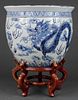 Chinese Blue & White Porcelain Dragon Fish Bowl