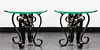 Scrolled Metal & Glass Top Side Tables, Pair